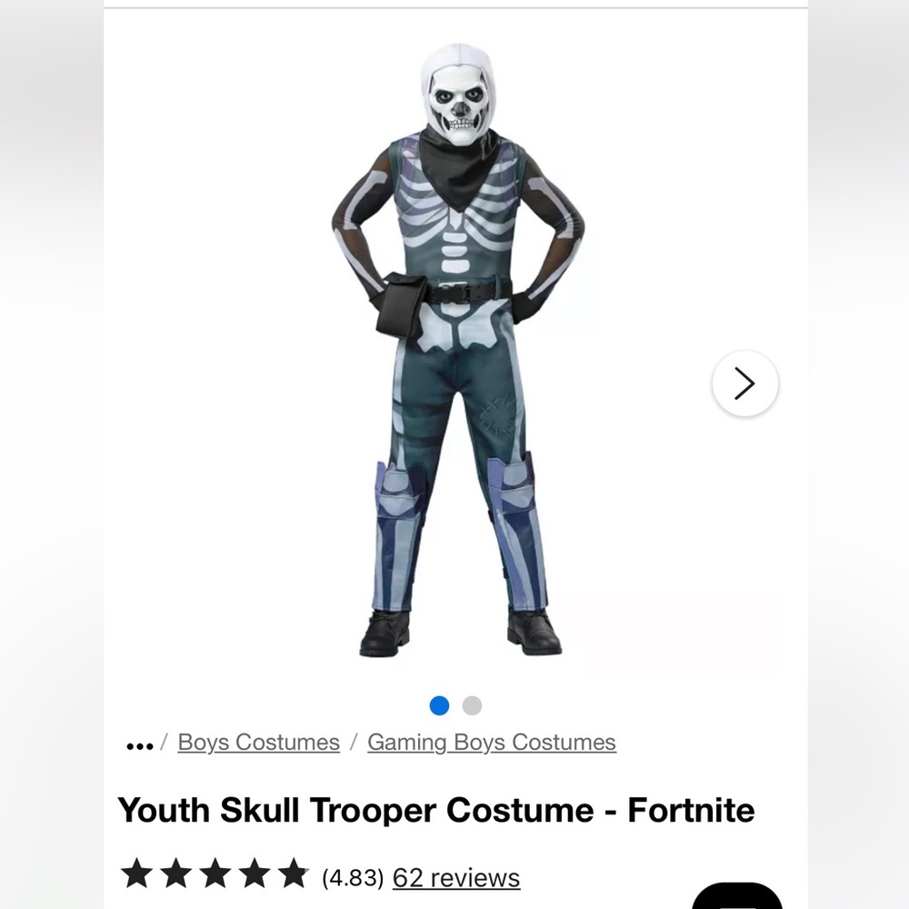Fortnite Kids Skull Trooper Costume - Black and White.  Child XL